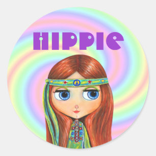 Hippie Girl Sticker Runt Klistermärke