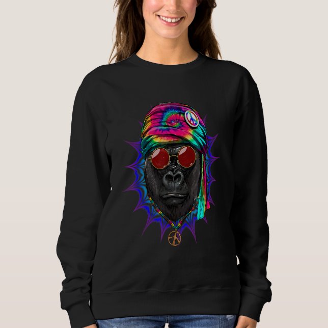 Hippie Gorilla Ape Tie Dye Peace Sign Psychedelic  T Shirt (Framsida)