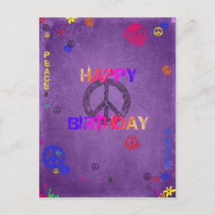 Hippie Grattis på födelsedagen vykort i Lila