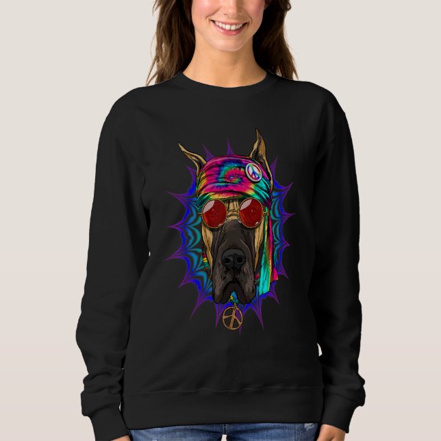 Hippie Great Dane Tie Dye Peace Sign Psychedelic D T Shirt (Framsida)