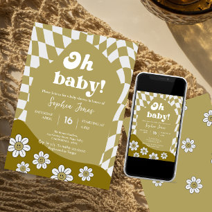 Hippie-Grönten har kontrollerats   Gingham   Babyd Inbjudningar