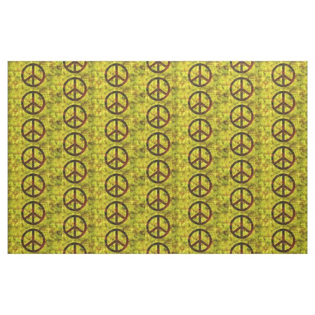 Hippie groovy 70:s fredssymbol mönster #2 gult tyg (Fat Quarter)