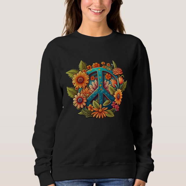 Hippie Groovy 70 s Hippy Peace Sign Graphic Womens T Shirt (Framsida)