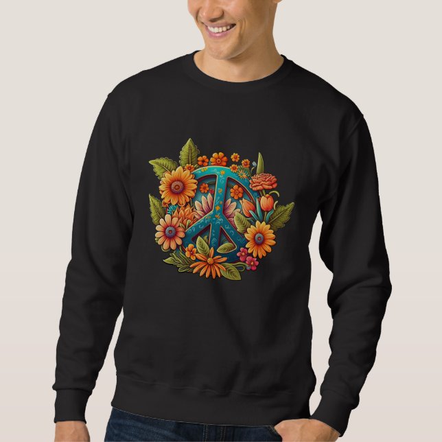 Hippie Groovy 70-tals Hippy Fredstecken Grafisk Da Lång Ärmad Tröja (Framsida)