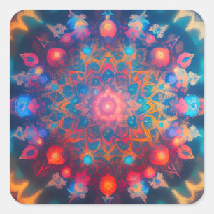 Hippie Groovy Cosmic Design Fyrkantigt Klistermärke