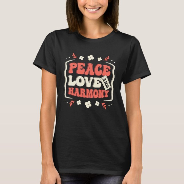 Hippie  Groovy FlowerPower Woodstock Bohemian Peac T Shirt (Framsida)