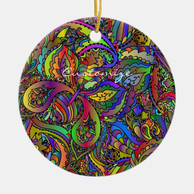Hippie Groovy Psychedelic Design Thunder_Cove Julgransprydnad Keramik (Framsidan)