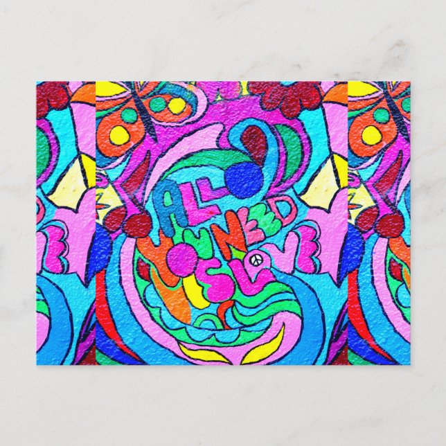 hippie groovy psykedelisk kärlek vykort (Framsida)