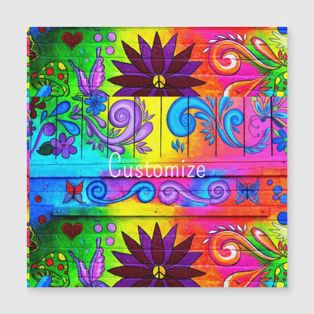 hippie groovy retro färg magnetisk inbjudningskort (Framsida)