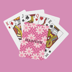 Hippie Groovy Rosa Daisy Personligt Namn Present Casinokort