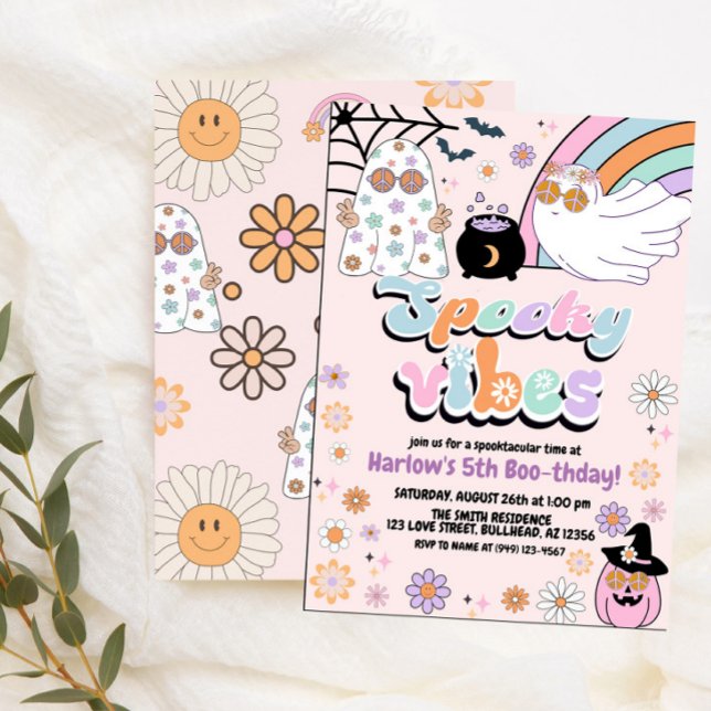 Hippie Groovy Spooky Vibes Halloween Birthday Inbjudningar (Skapare uppladdad)