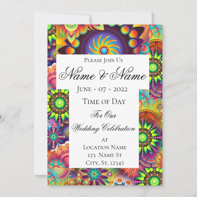 Hippie Groovy Techno Psychedelic Thunder_Cove Inbjudningar (Framsida)