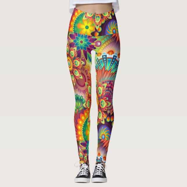 Hippie Groovy Techno Psychedelic Thunder_Cove Leggings (Framsida)
