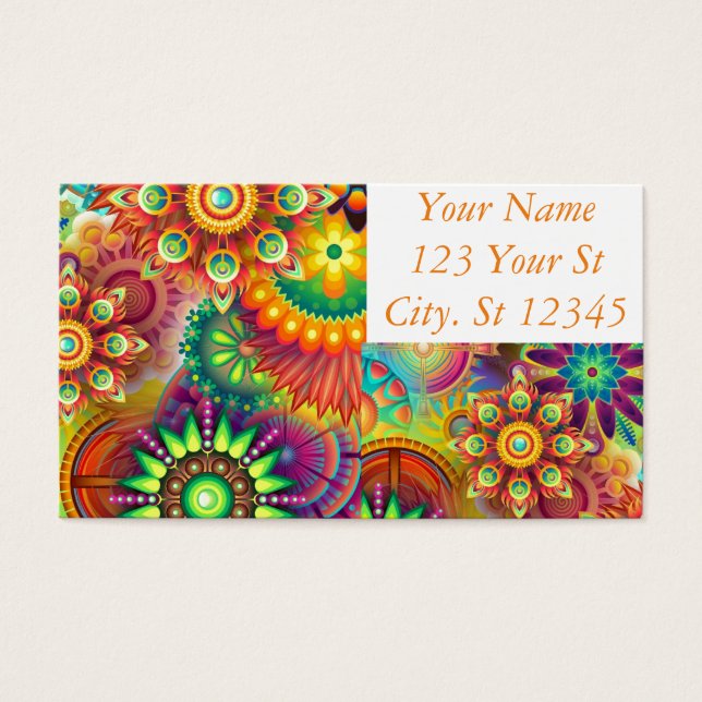 Hippie Groovy Techno Psychedelic Thunder_Cove Visitkort (Framsidan)