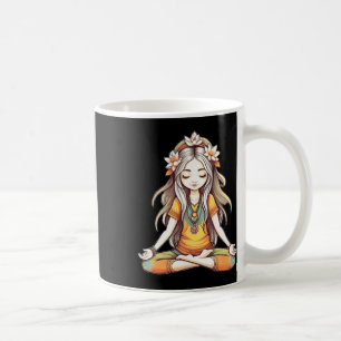 Hippie Groovy Tjej Full Lotus Yoga Pose Konst Illu Kaffemugg