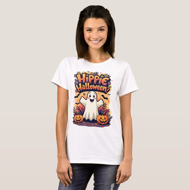 Hippie Halloween Cute Ghost T Shirt (Hel framsida)