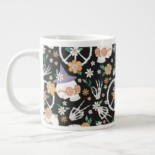 Hippie Halloween Döskallars and Flowers Mönster Jumbo Mugg