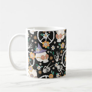 Hippie Halloween Döskallars and Flowers Mönster Kaffemugg