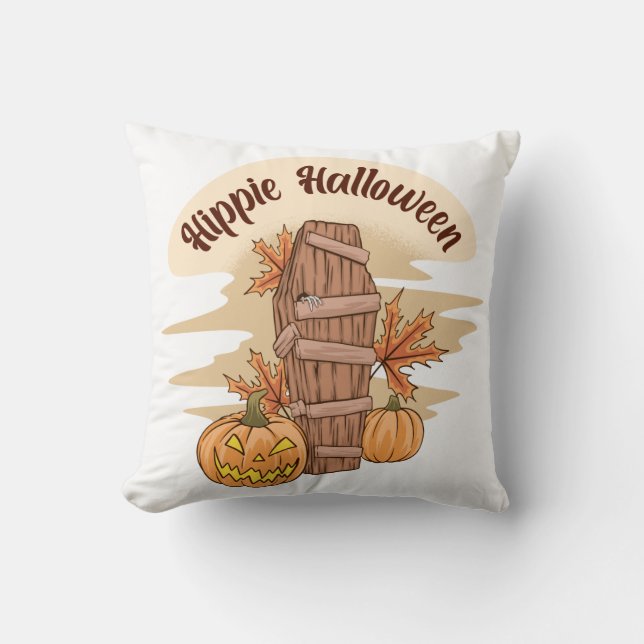 Hippie Halloween Ghost Funny Halloween Groovy Kudde (Framsida)