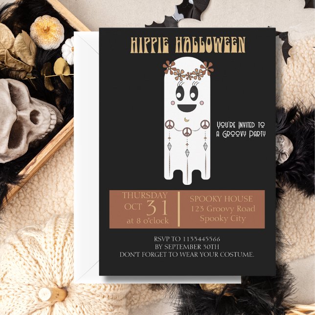 Hippie Halloween Ghost-inbjudan Inbjudningar (Skapare uppladdad)
