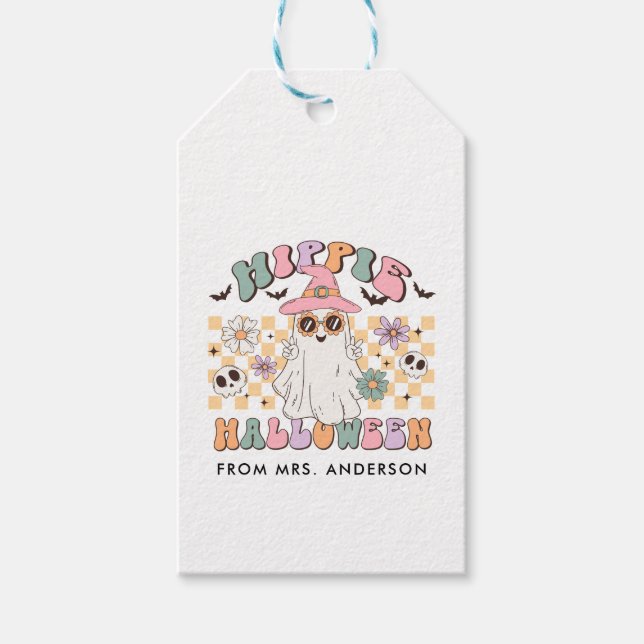 Hippie Halloween Groovy Retro Presentetikett (Framsidan)