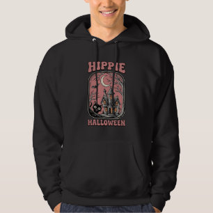 Hippie Halloween Katt Spökhus Vintage Design_ Hoodie