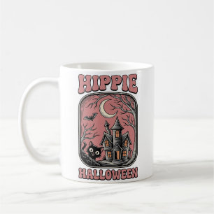 Hippie Halloween Katt Spökhus Vintage Design_ Kaffemugg