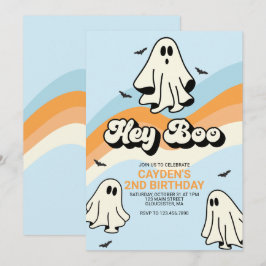 Hippie Halloween Retro Ghost Hej Boo blue Inbjudningar