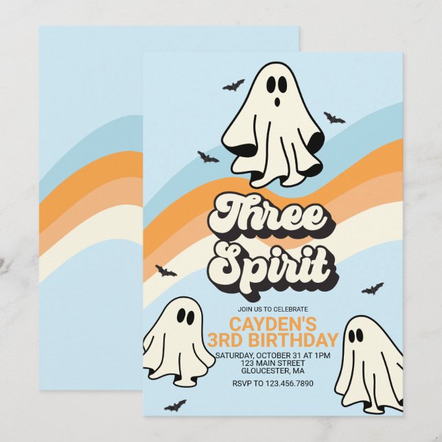 Hippie Halloween Retro Ghost Tre spirit Inbjudningar (Fram/baksida)