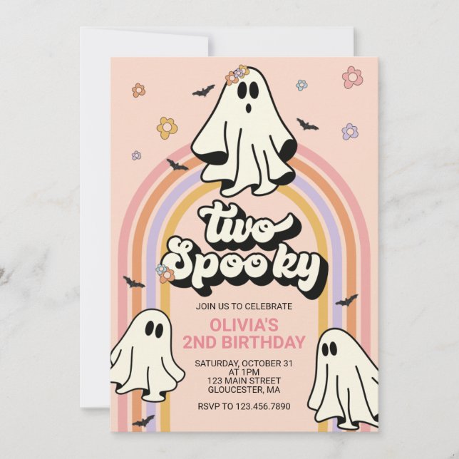 Hippie Halloween Två Kuslig Födelsedag Inbjudningar (Framsida)