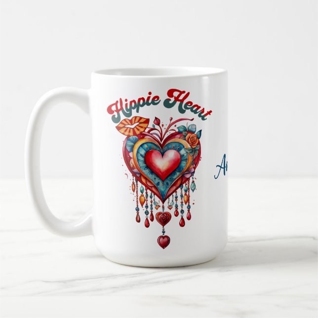 Hippie Heart-kaffe 15 oz Mugg (Vänster)