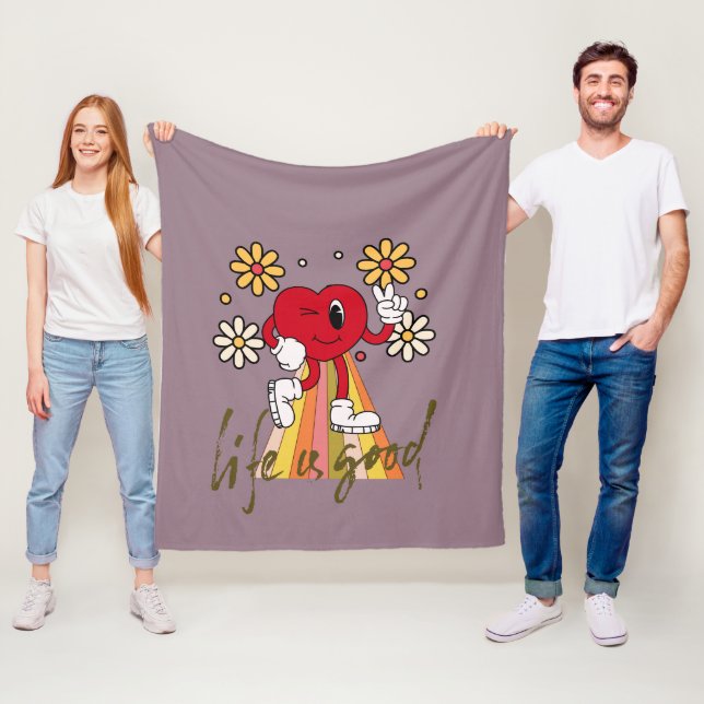 Hippie HEarth-design med Life är bra-meddelande Fleecefilt (På plats)