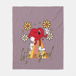 Hippie HEarth-design med Life är bra-meddelande Fleecefilt