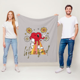 Hippie HEarth-design med Life är bra-meddelande Fleecefilt