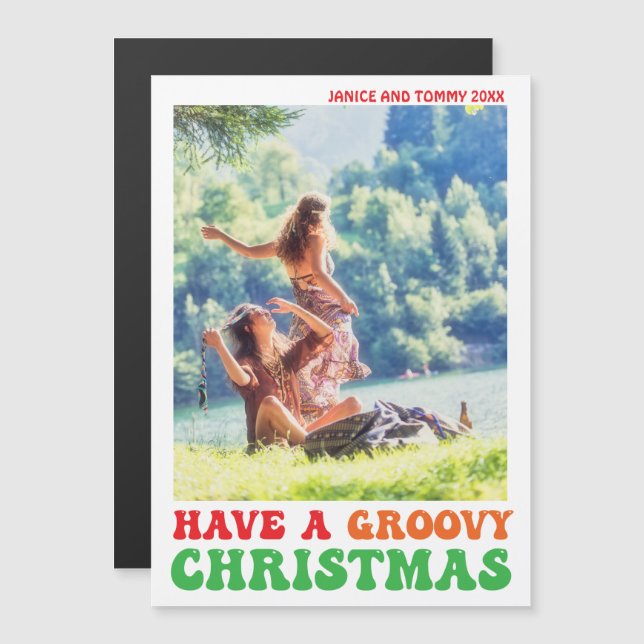 Hippie Helgdag Photo Groovy jul Magnet (Fram/baksida)