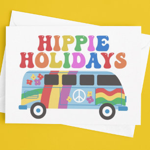 Hippie-Helgdagar Cute Retro 70s färgstark Anpassni Julkort