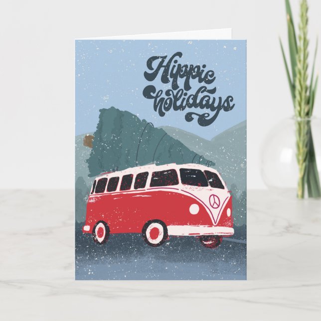 Hippie Helgdagar Retro Buss & Träd-gratulationskor Kort (Framsida)