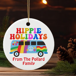 Hippie Helgdagars Cute Retro 70-talets Anpassnings Julgransprydnad Keramik