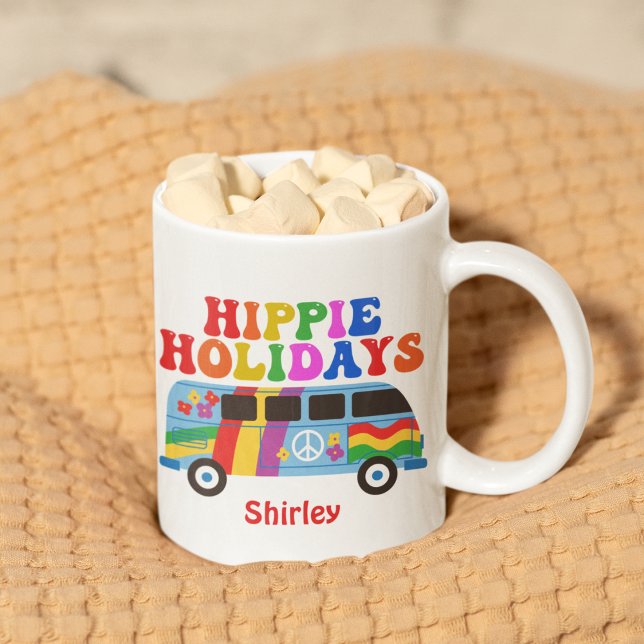 Hippie Helgdagars Cute Retro 70-talets Anpassnings Kaffemugg (Skapare uppladdad)