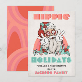 Hippie Helgdagars julkort Retro Santa Helgdag Card