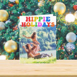 Hippie Helgdagars Photo Cute Colorful Retro 70 s Helgkort<br><div class="desc">Hippie-Helgdagar. Anpassa ditt söta hippie-helgdag-kort med den här funkyn 70-talstexten i roligt regnbåge färg. Ett färgstarkt,  hett julklapp med foto från din vintage.</div>