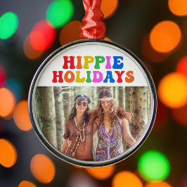 Hippie Helgdagars Vintage 70s-familjens fotojul Julgransprydnad Metall