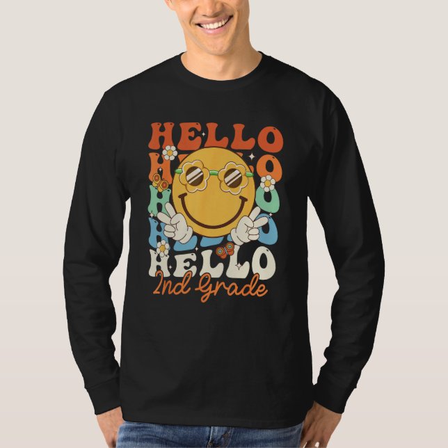Hippie Hello 2nd Grade Retro Groovy  Back to Schoo T Shirt (Framsida)