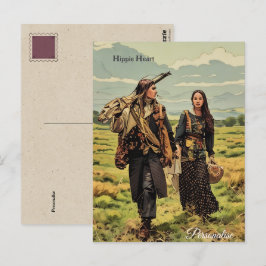 Hippie hjärta Kärlek Man Kvinna Vintage Personlig Vykort