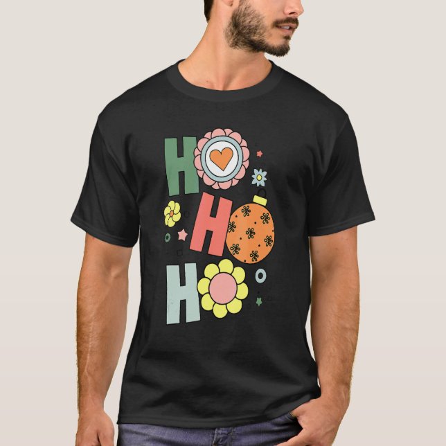Hippie Ho Ho Ho Christmas Retro Groovy Flower Baub T Shirt (Framsida)