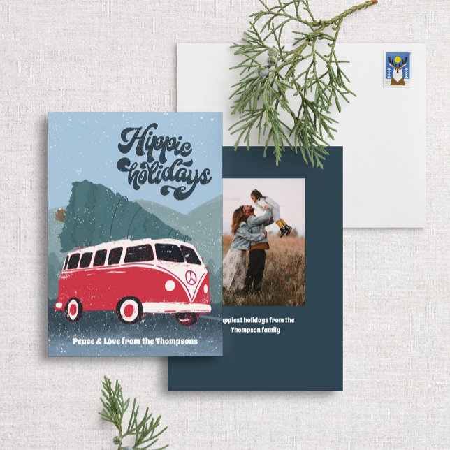 Hippie Holidays Retro Bus Holiday Card Julkort (Skapare uppladdad)
