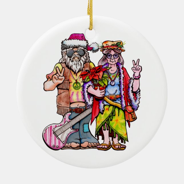 Hippie-jul-tomtepar Julgransprydnad Keramik (Baksidan)