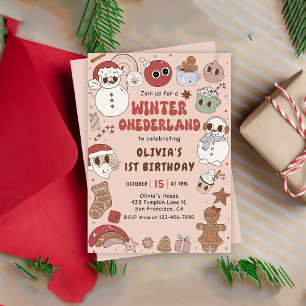 Hippie jul Winter Onederland 1:a födelsedag Inbjudningar