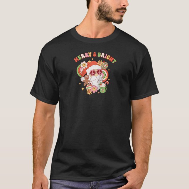 Hippie Jultomten Merry och Bright Groovy Kristus T Shirt (Framsida)