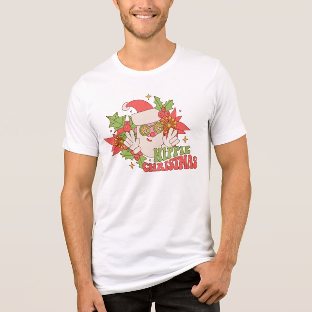Hippie jultomten Retro-Helgdagar T Shirt (Framsida)